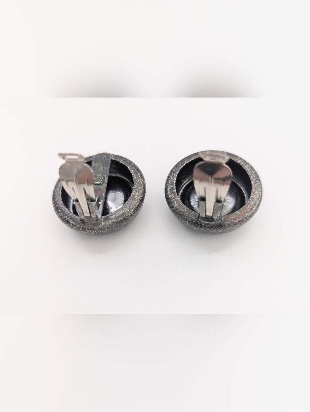 Unisex Black & Gun Metal Grey Clip-On Earrings w/Clear Reflective Crystal Center - Picture 4 of 7